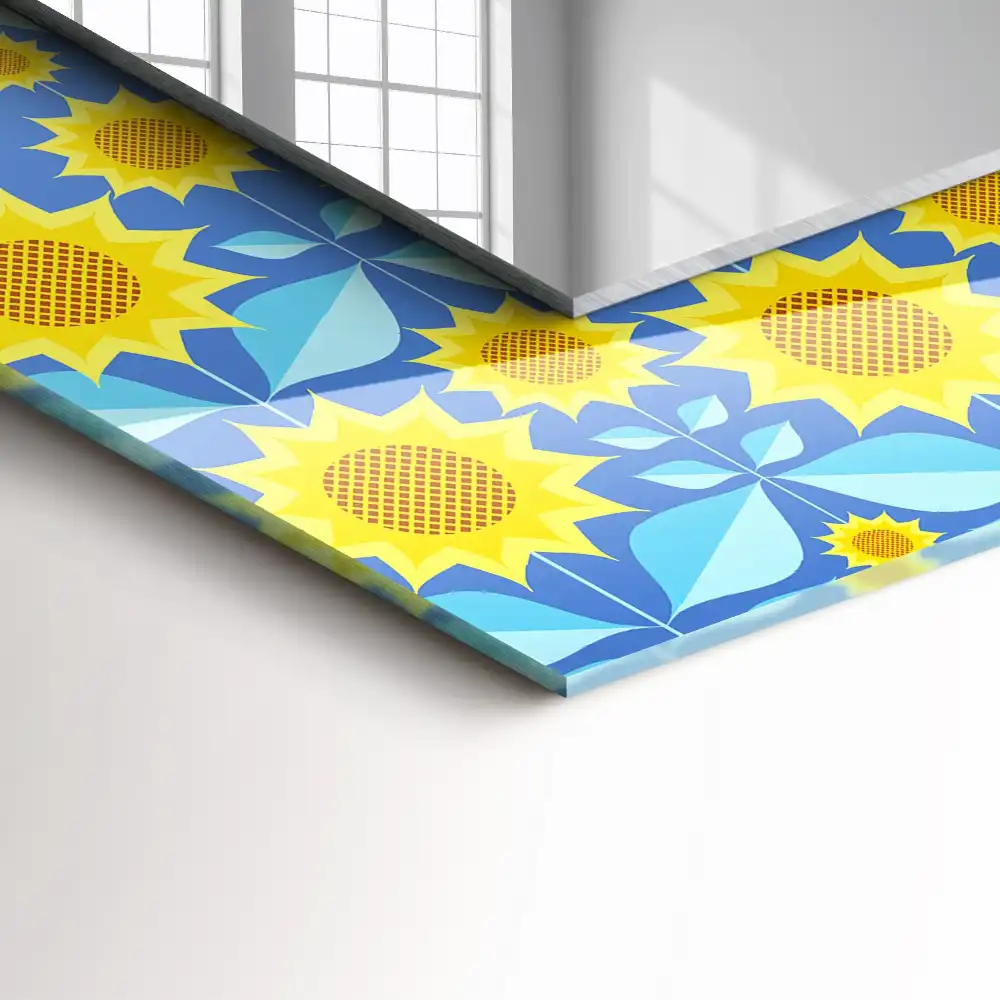 Rektangulär spegel med tryck Solrosblad mönster