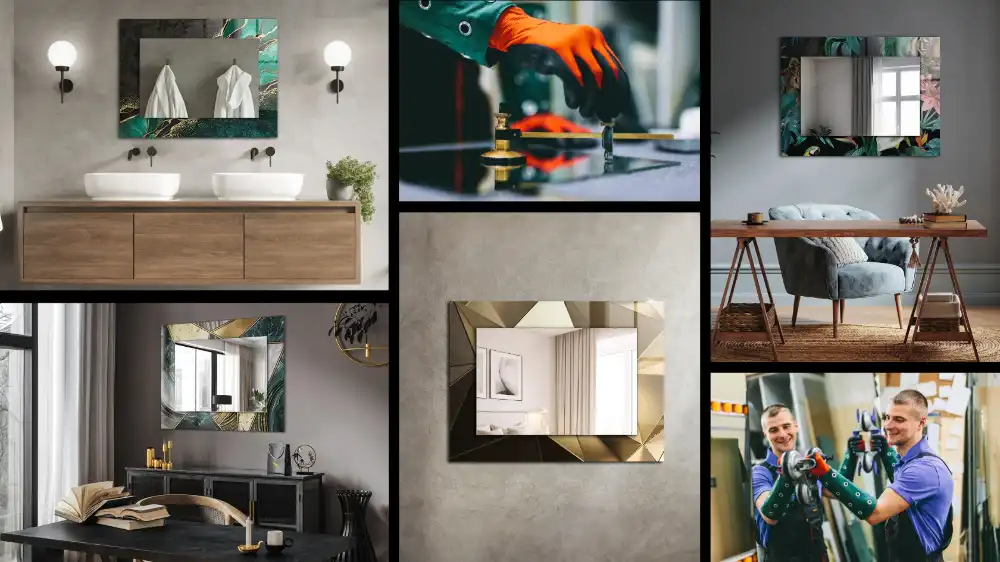 Rektangulär spegel med tryck Solrosblad mönster