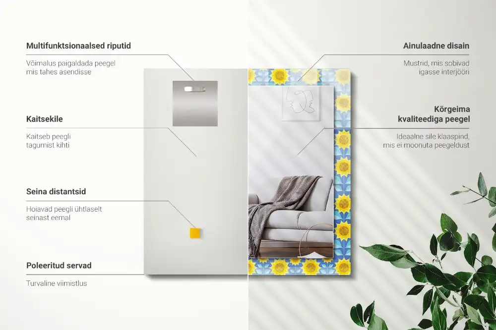 Rektangulär spegel med tryck Solrosblad mönster