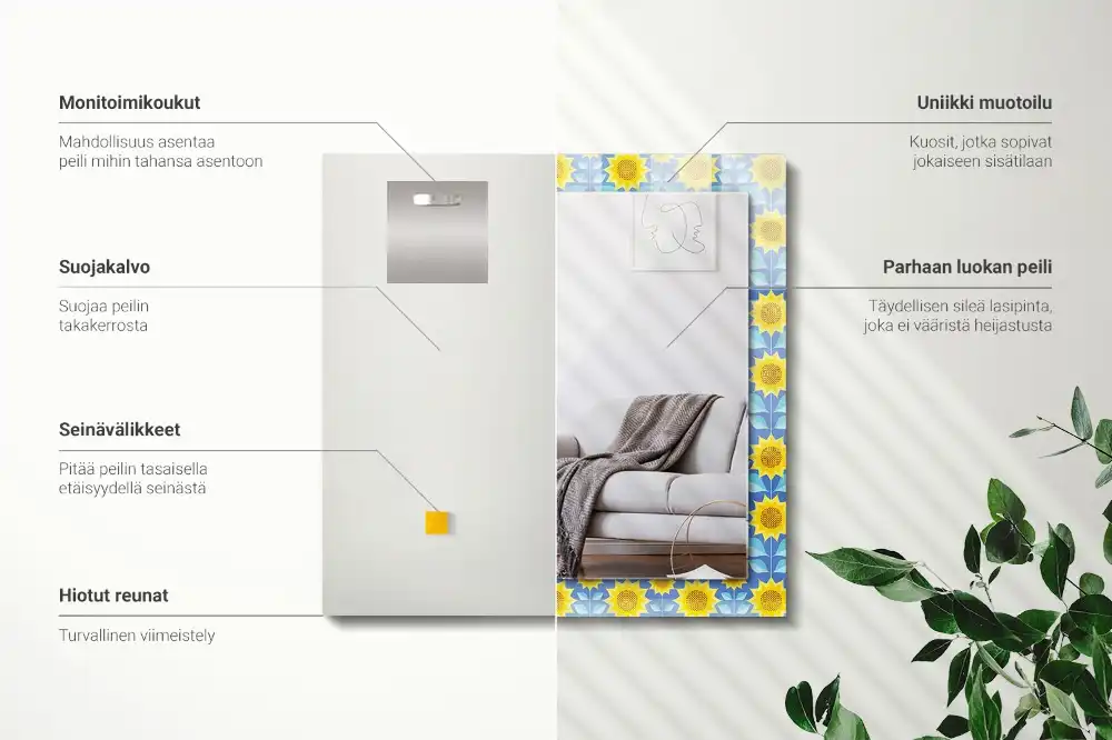 Rektangulär spegel med tryck Solrosblad mönster