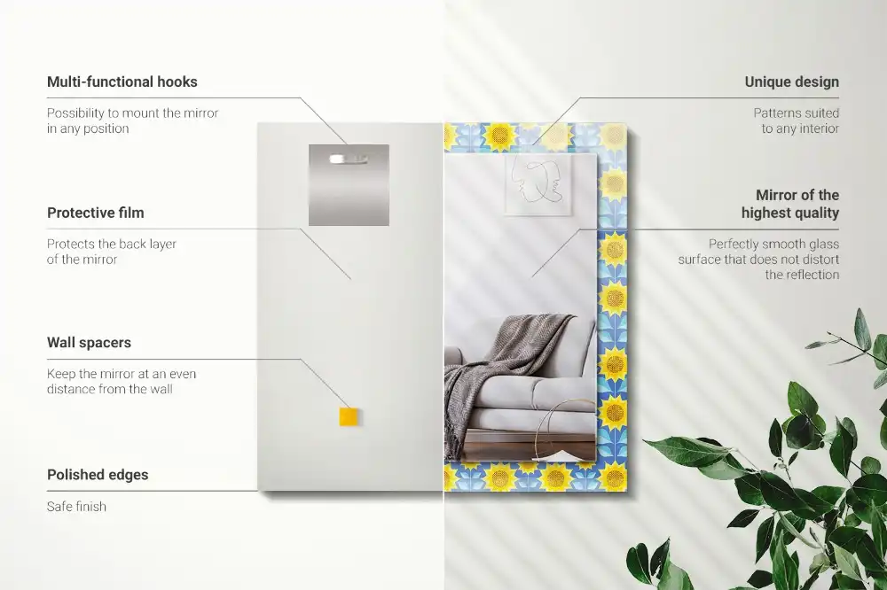 Rektangulär spegel med tryck Solrosblad mönster