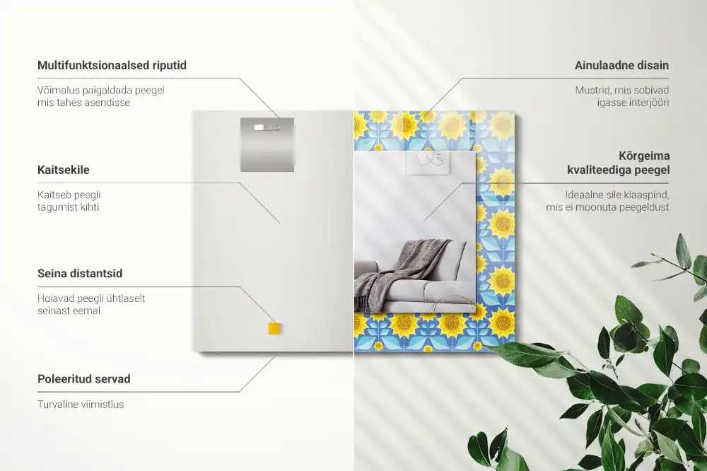 Rektangulär spegel med tryck Solrosblad mönster