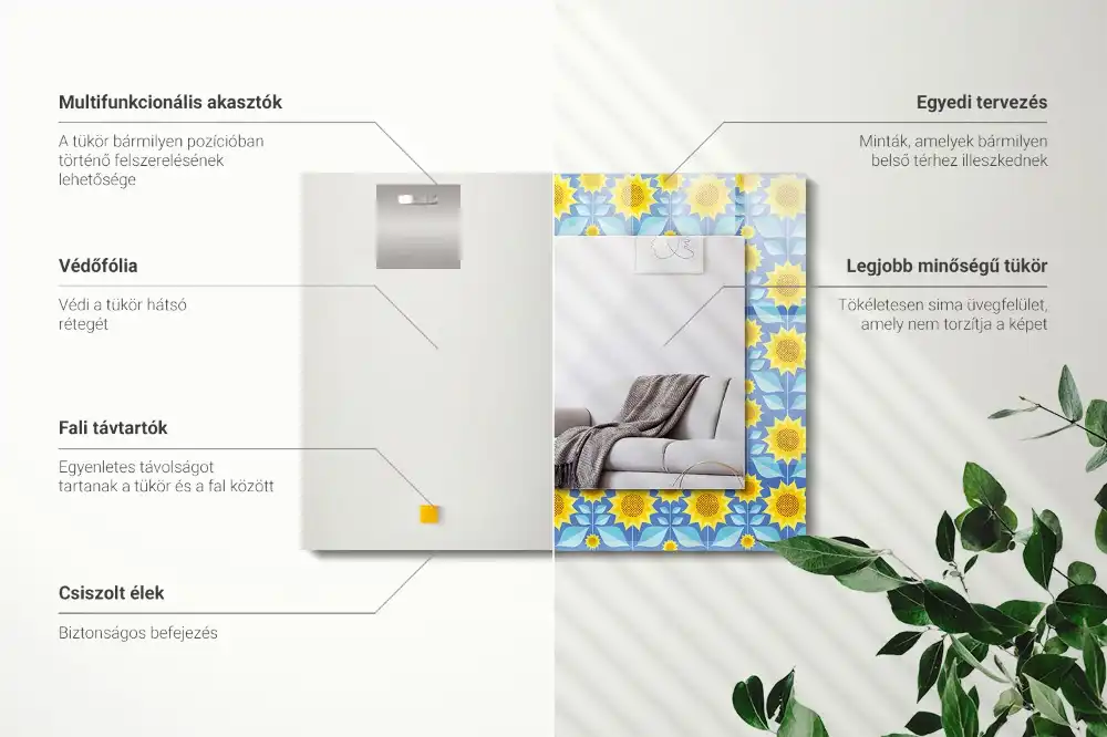 Rektangulär spegel med tryck Solrosblad mönster