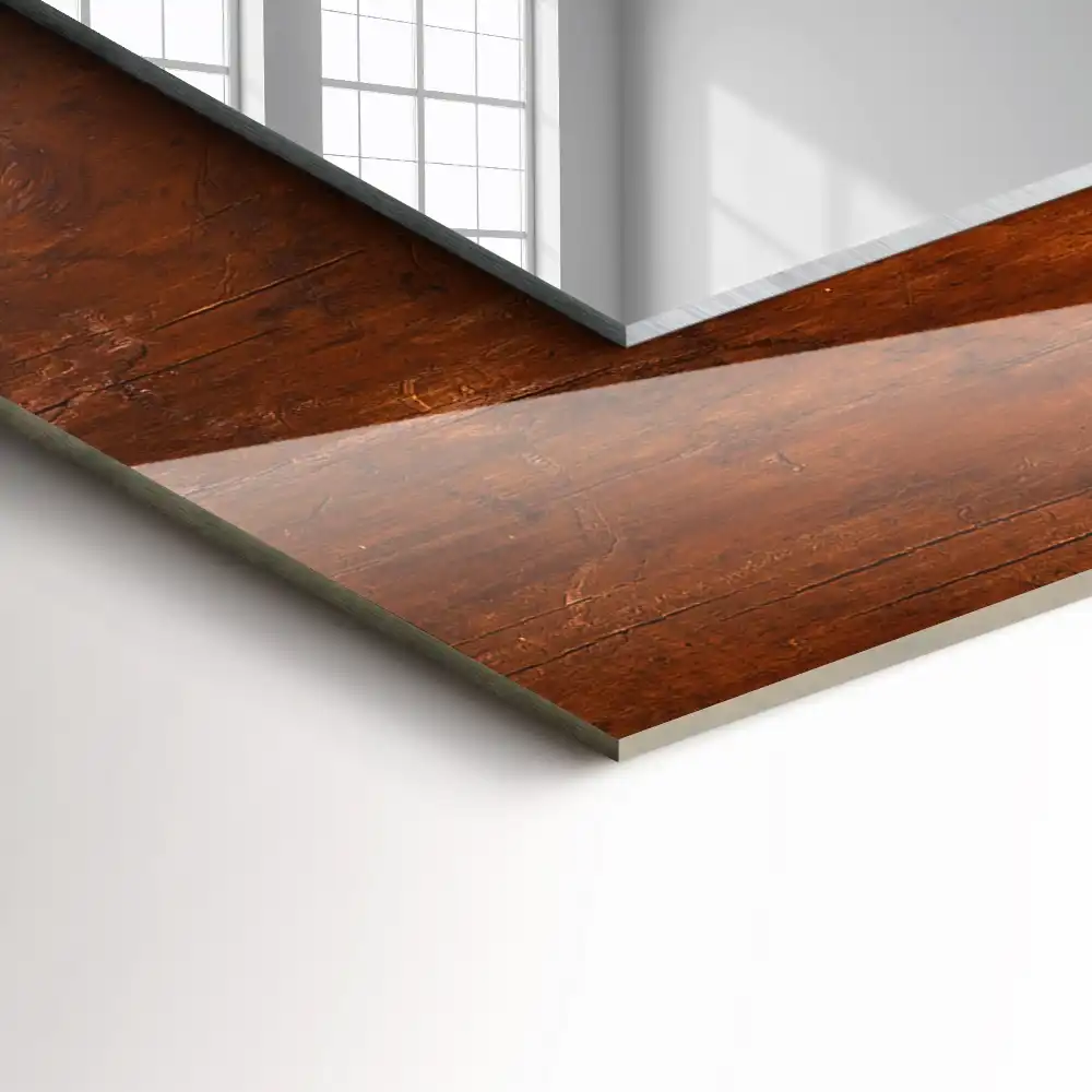 Rektangulär spegel med tryck Gammalt träbord