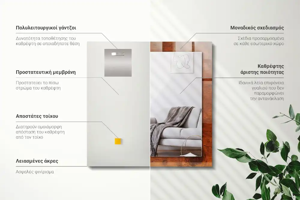 Rektangulär spegel med tryck Gammalt träbord