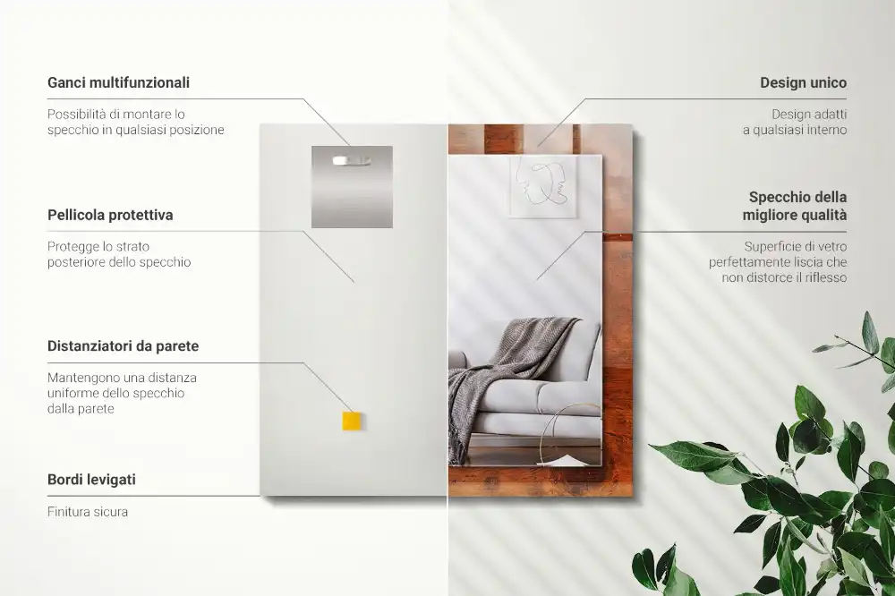 Rektangulär spegel med tryck Gammalt träbord