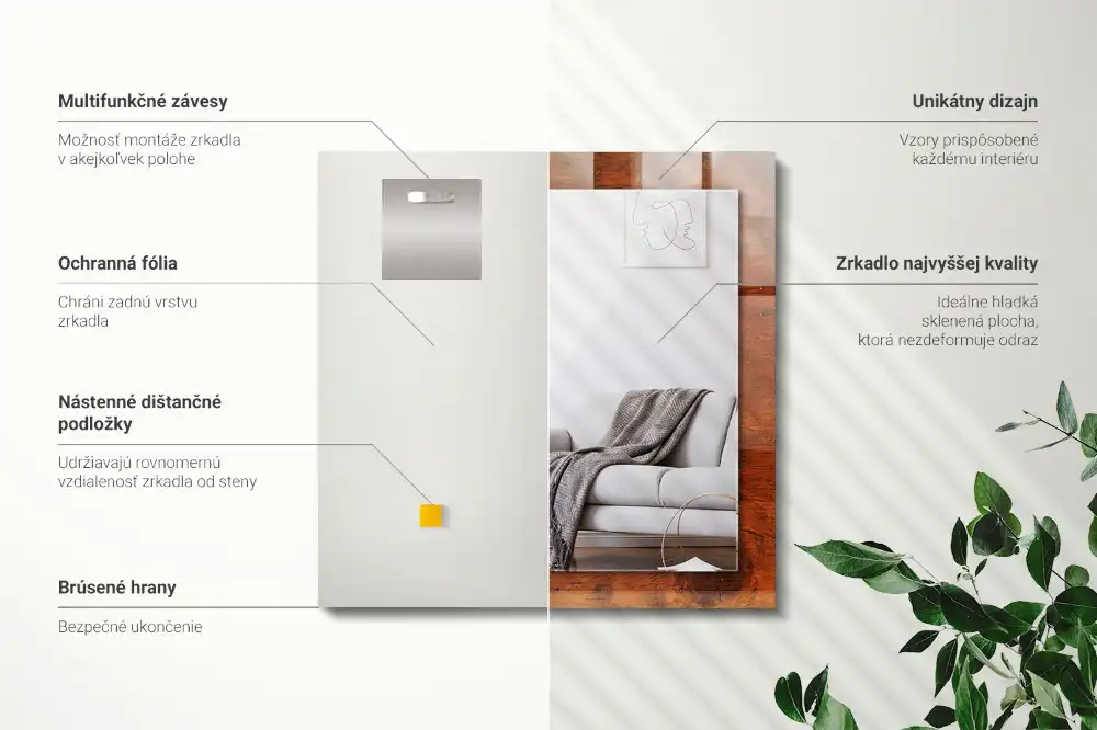 Rektangulär spegel med tryck Gammalt träbord