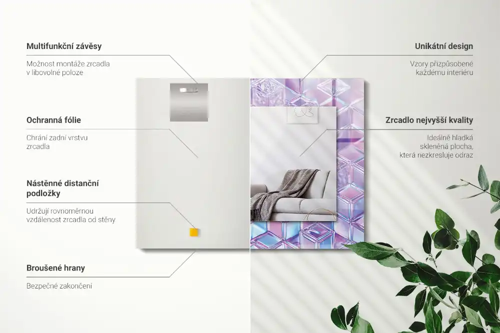 Dekorativ spegel med tryck Transparenta färgade kuber