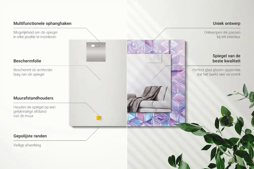 Dekorativ spegel med tryck Transparenta färgade kuber