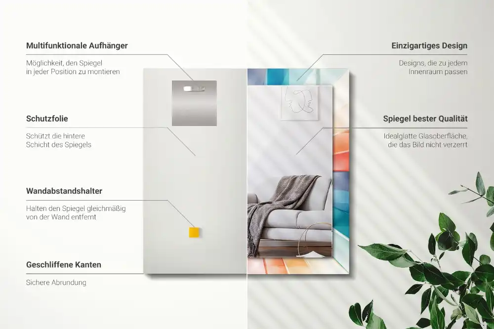 Rektangulär spegel med tryck Färgglada ljusstrålar