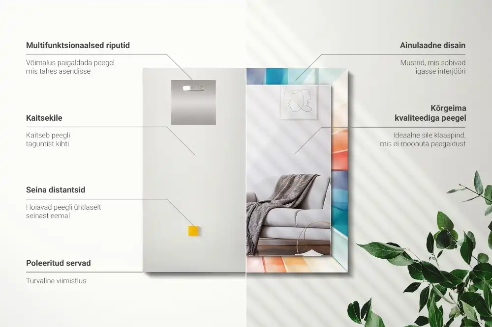 Rektangulär spegel med tryck Färgglada ljusstrålar