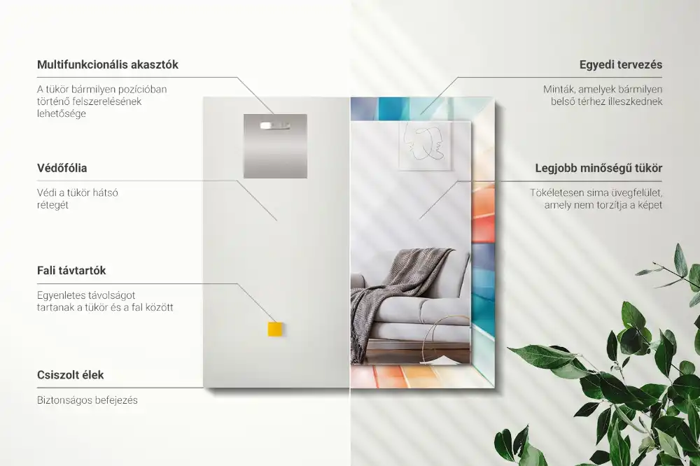 Rektangulär spegel med tryck Färgglada ljusstrålar