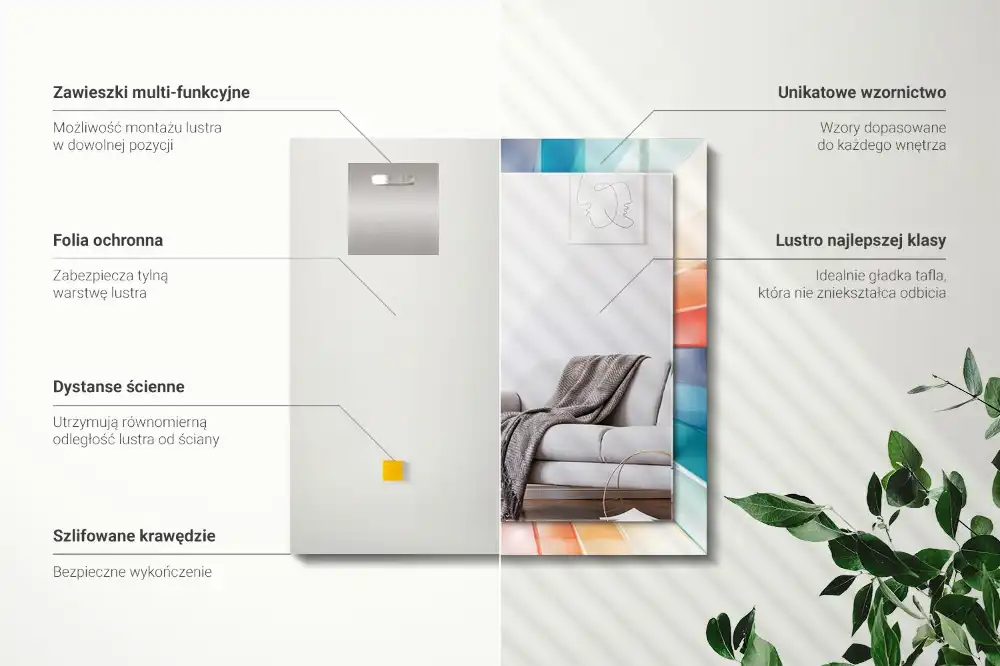 Rektangulär spegel med tryck Färgglada ljusstrålar