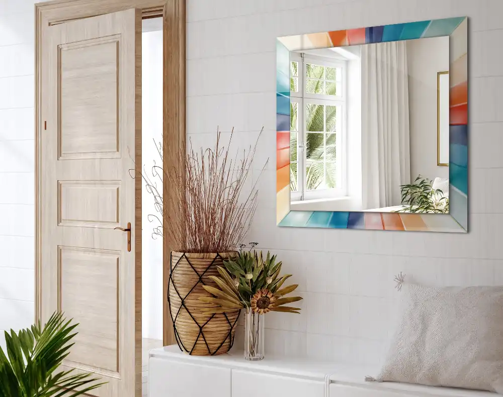 Rektangulär spegel med tryck Färgglada ljusstrålar