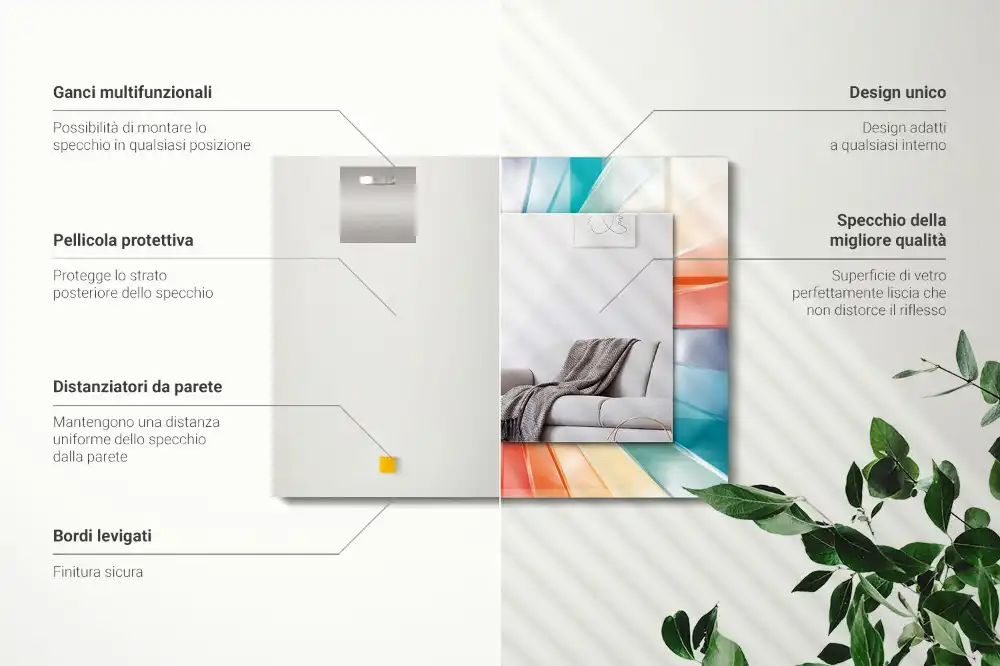 Rektangulär spegel med tryck Färgglada ljusstrålar