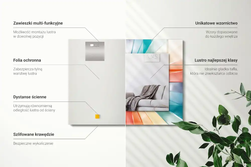 Rektangulär spegel med tryck Färgglada ljusstrålar