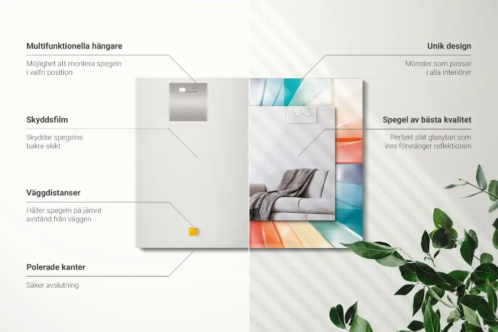 Rektangulär spegel med tryck Färgglada ljusstrålar