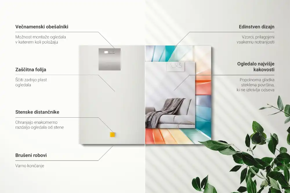 Rektangulär spegel med tryck Färgglada ljusstrålar