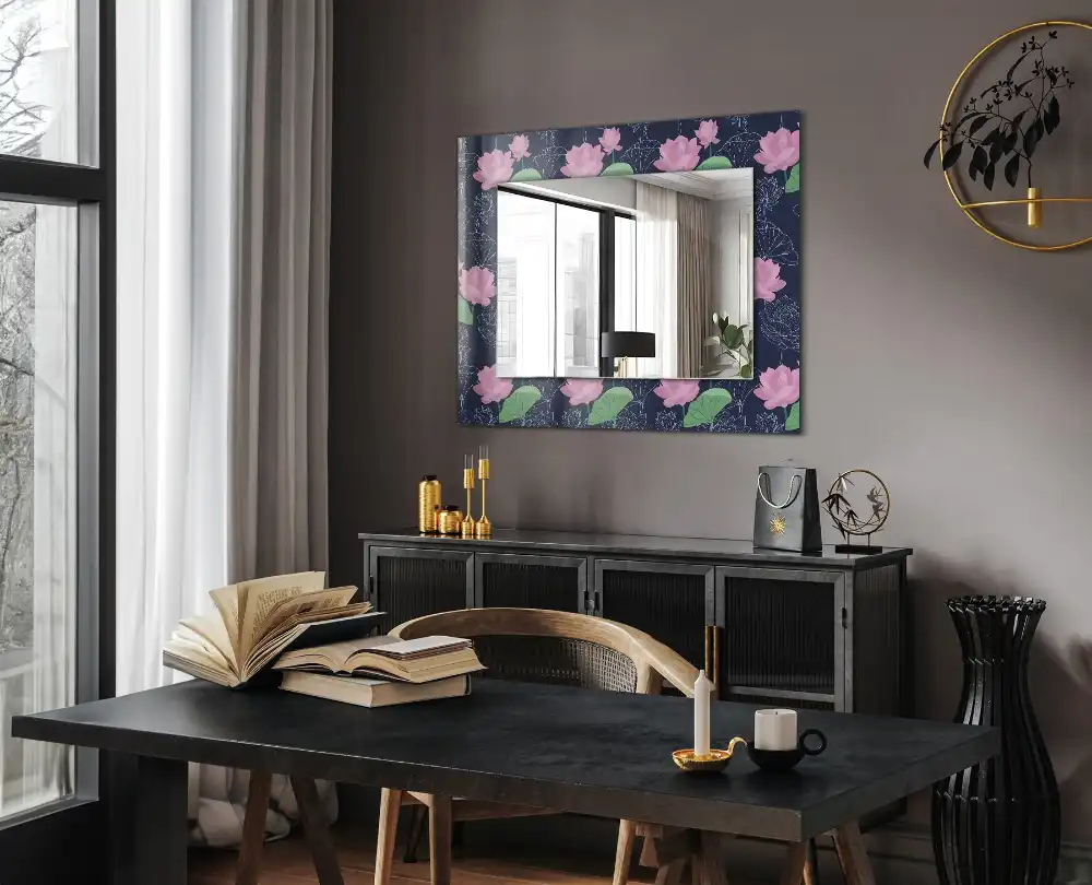 Dekorativ spegel med tryck Rosa lotusblommor