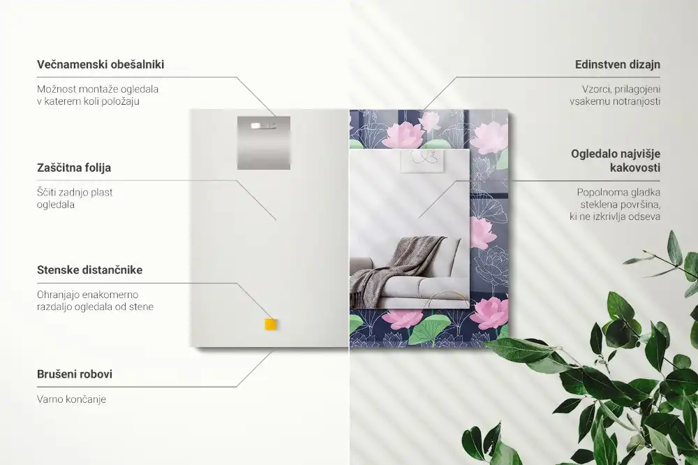 Dekorativ spegel med tryck Rosa lotusblommor