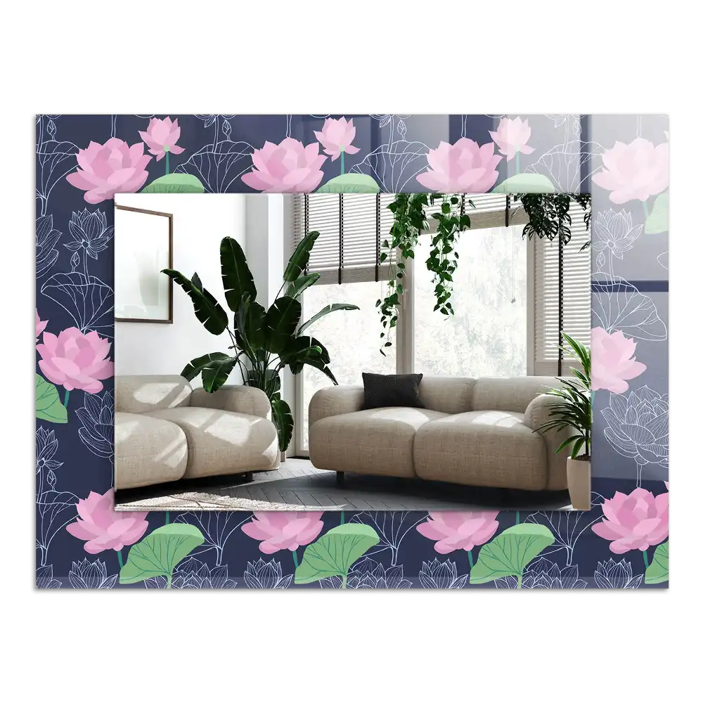 Dekorativ spegel med tryck Rosa lotusblommor