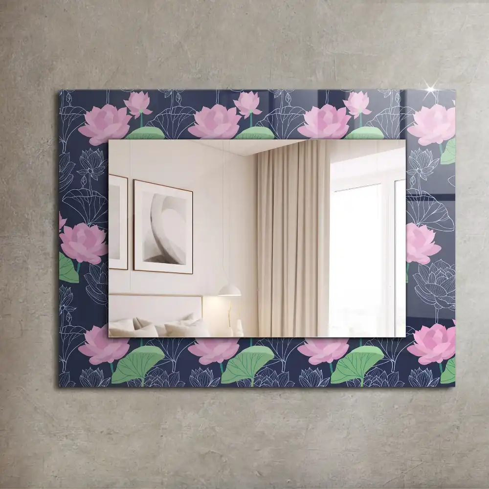Dekorativ spegel med tryck Rosa lotusblommor
