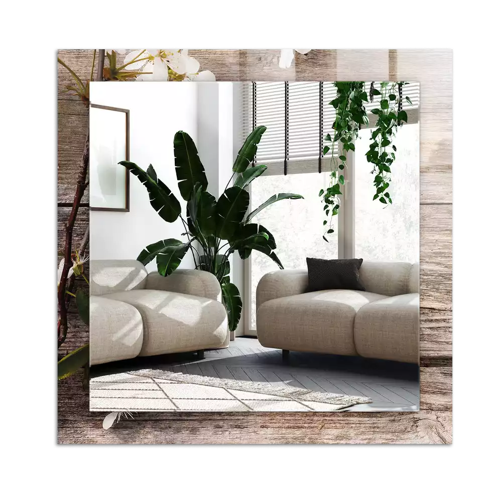 Rektangulär spegel med tryck Blommor på trä