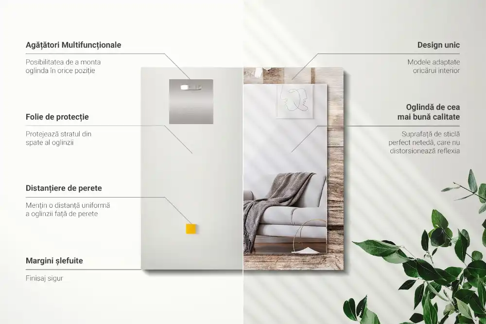 Rektangulär spegel med tryck Blommor på trä