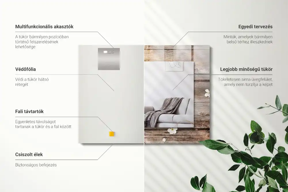 Rektangulär spegel med tryck Blommor på trä