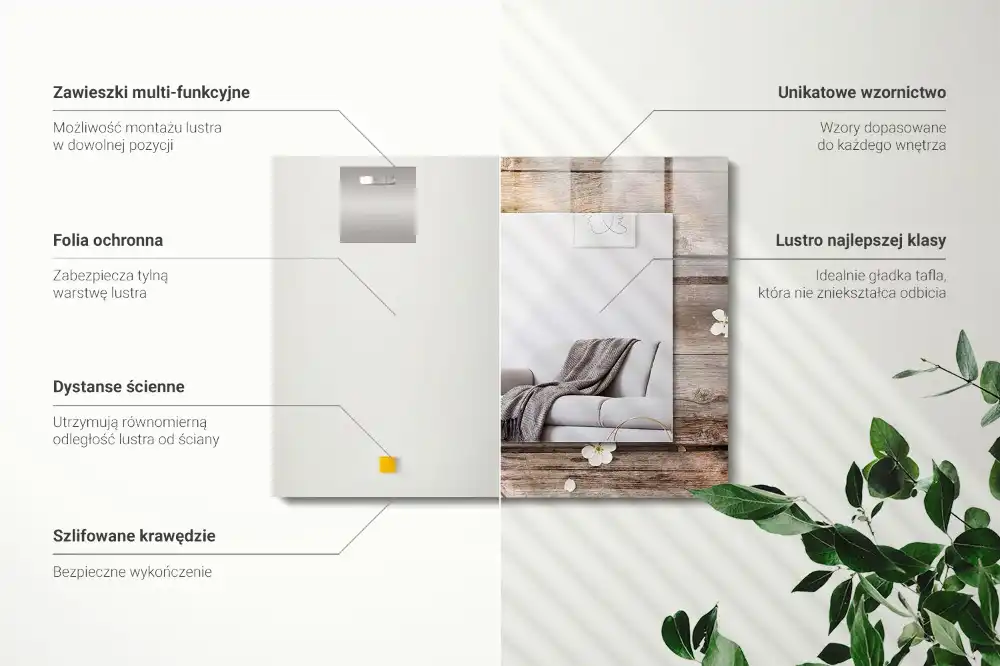 Rektangulär spegel med tryck Blommor på trä