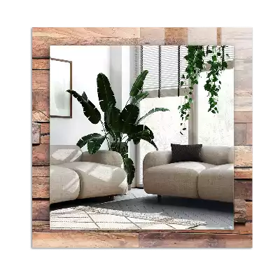 Rektangulär spegel med tryck Träpanelvägg