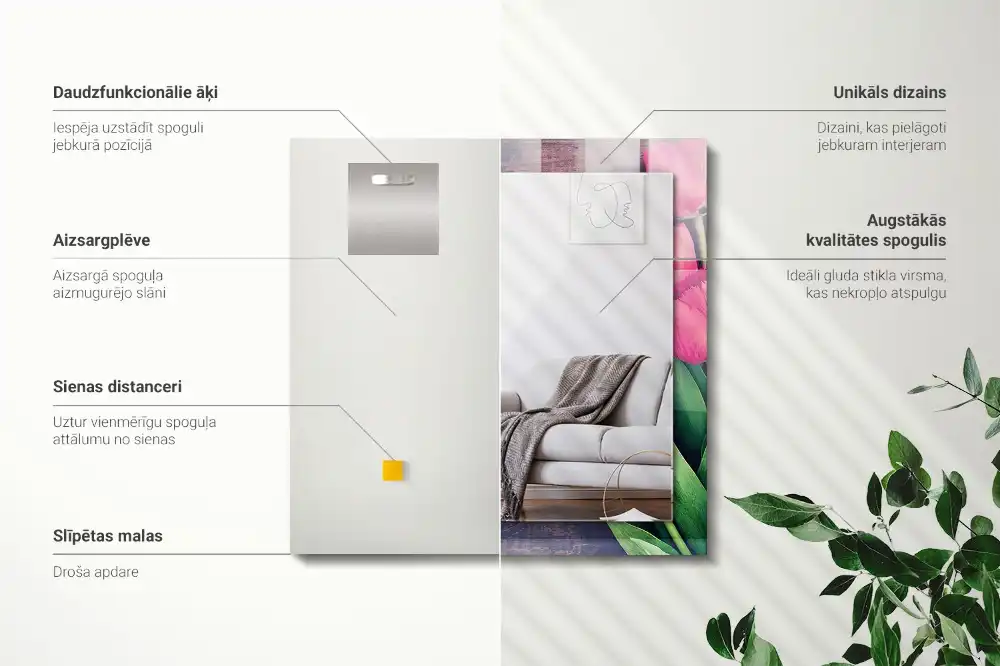 Rektangulär spegel med tryck Rosa tulpan trä