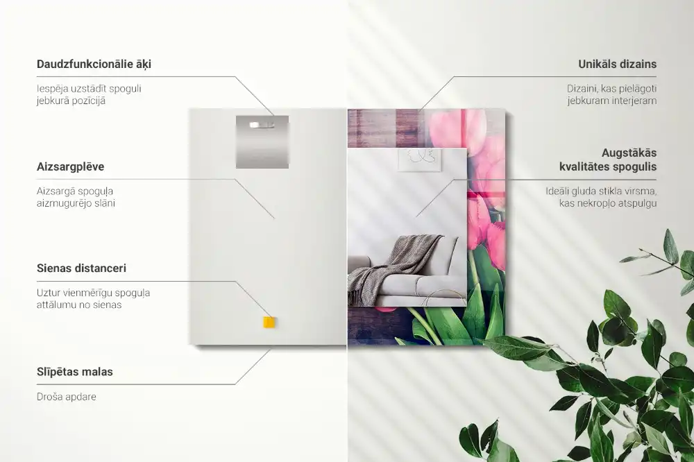 Rektangulär spegel med tryck Rosa tulpan trä