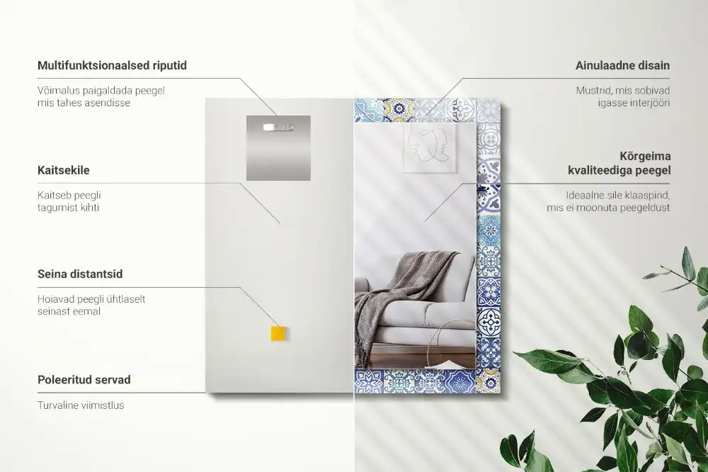 Rektangulär spegel med tryck Färgglada mosaikplattor