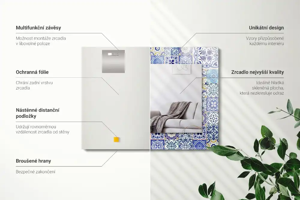 Rektangulär spegel med tryck Färgglada mosaikplattor