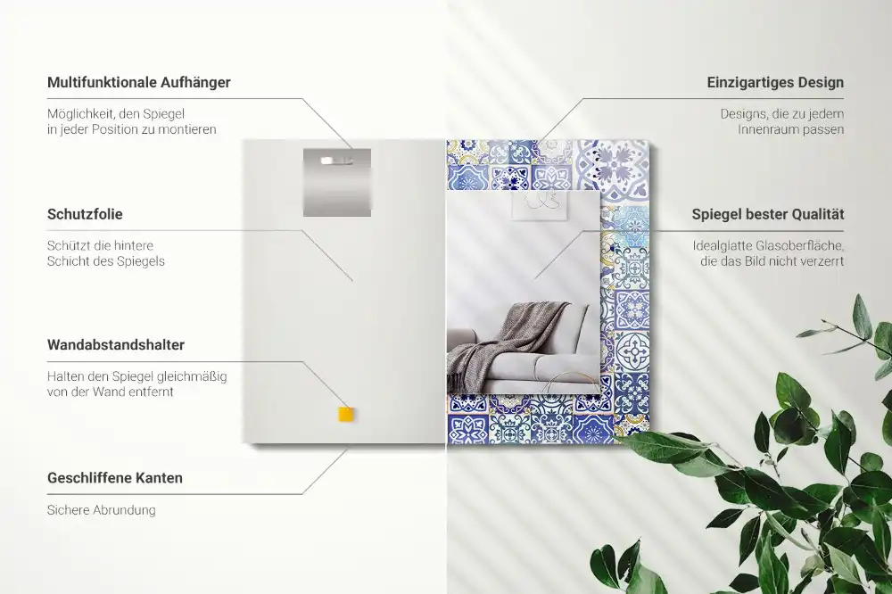 Rektangulär spegel med tryck Färgglada mosaikplattor