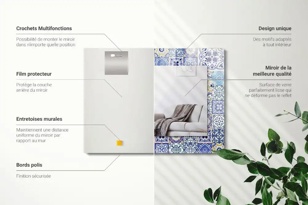 Rektangulär spegel med tryck Färgglada mosaikplattor