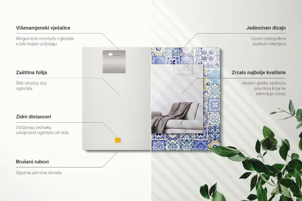 Rektangulär spegel med tryck Färgglada mosaikplattor