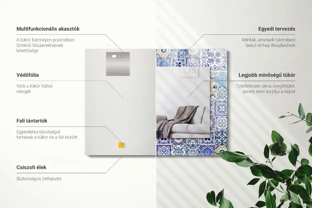 Rektangulär spegel med tryck Färgglada mosaikplattor