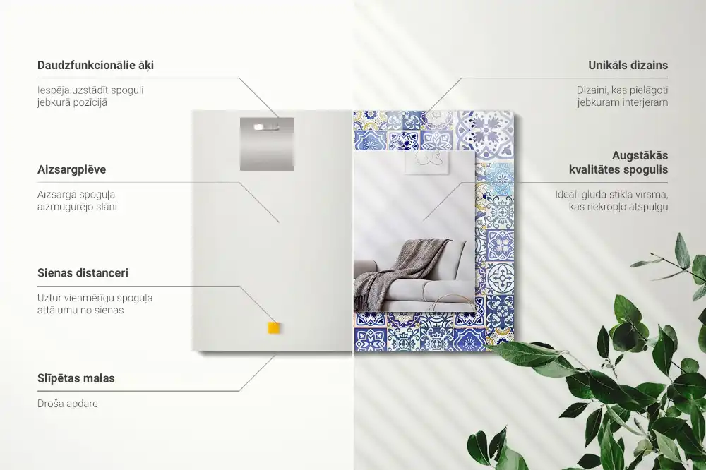 Rektangulär spegel med tryck Färgglada mosaikplattor