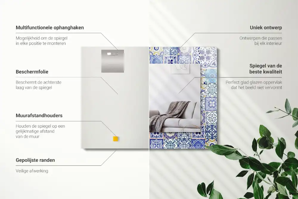 Rektangulär spegel med tryck Färgglada mosaikplattor