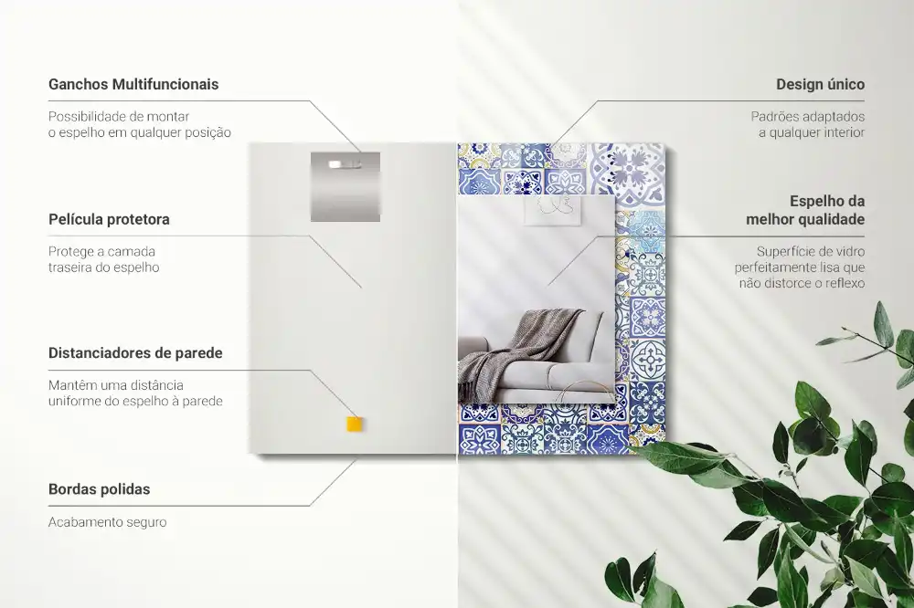 Rektangulär spegel med tryck Färgglada mosaikplattor