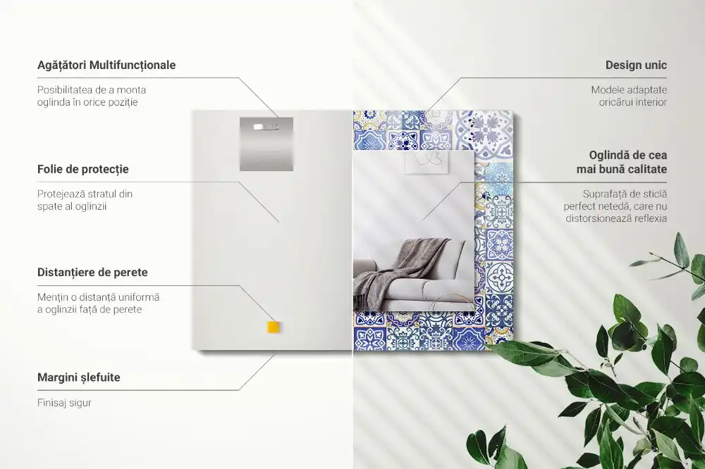 Rektangulär spegel med tryck Färgglada mosaikplattor