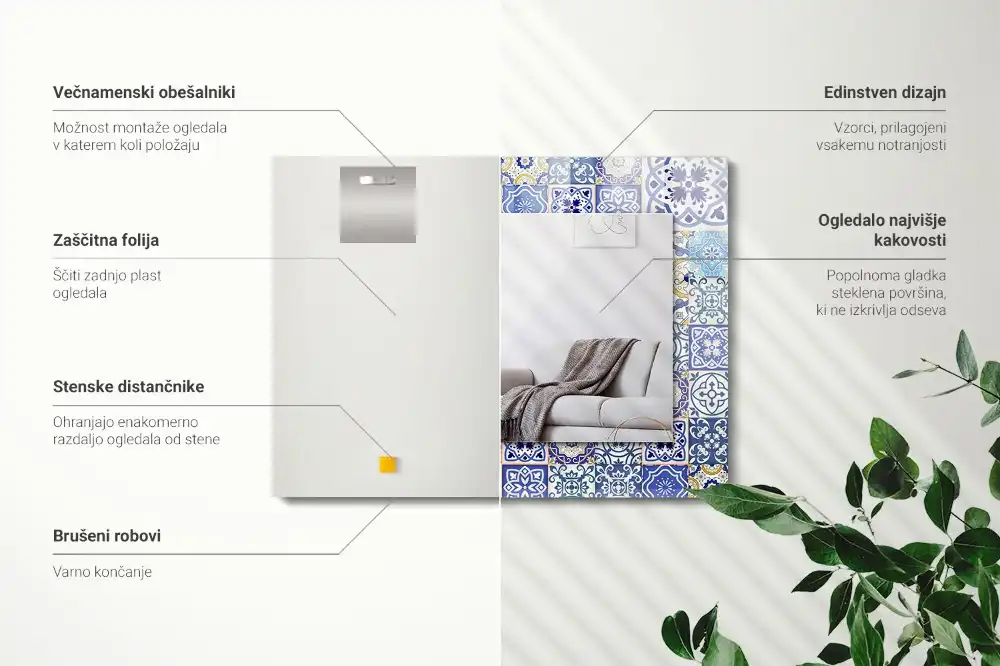 Rektangulär spegel med tryck Färgglada mosaikplattor