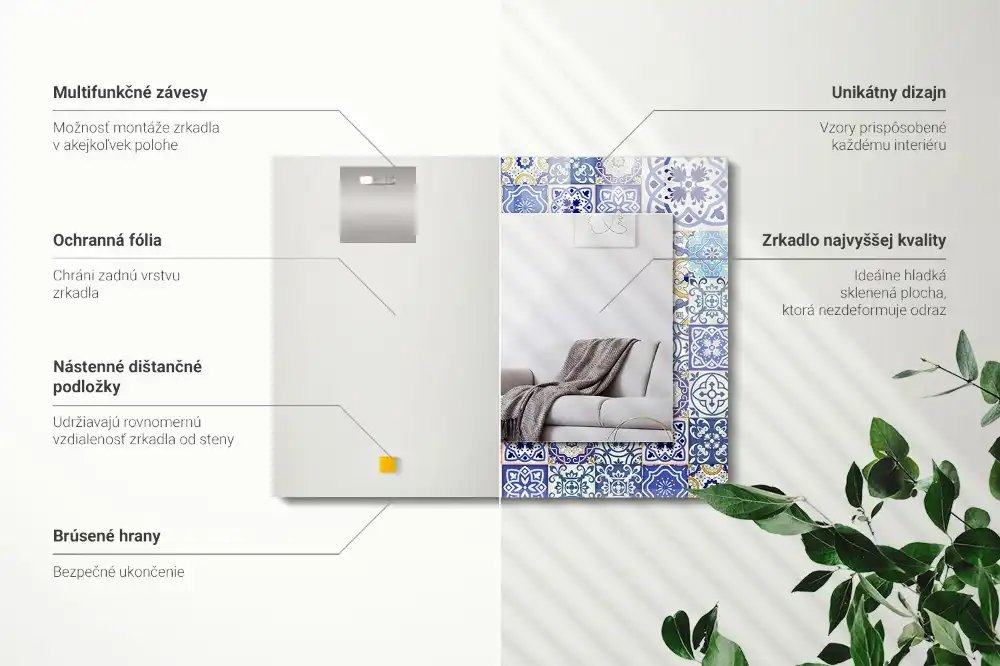 Rektangulär spegel med tryck Färgglada mosaikplattor