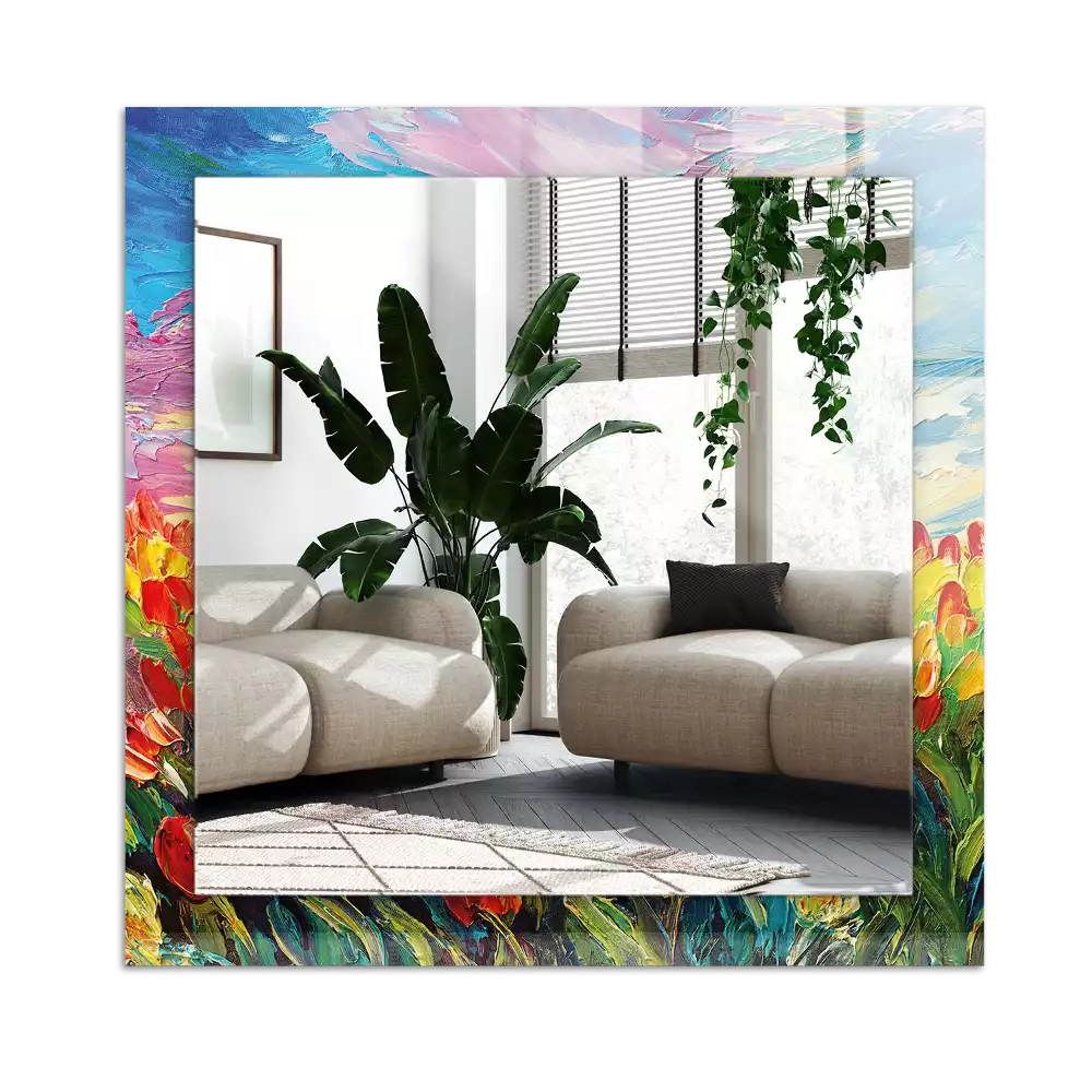 Dekorativ spegel med tryck Fält av tulpaner