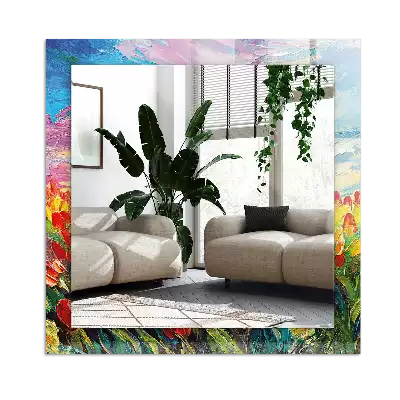 Dekorativ spegel med tryck Fält av tulpaner