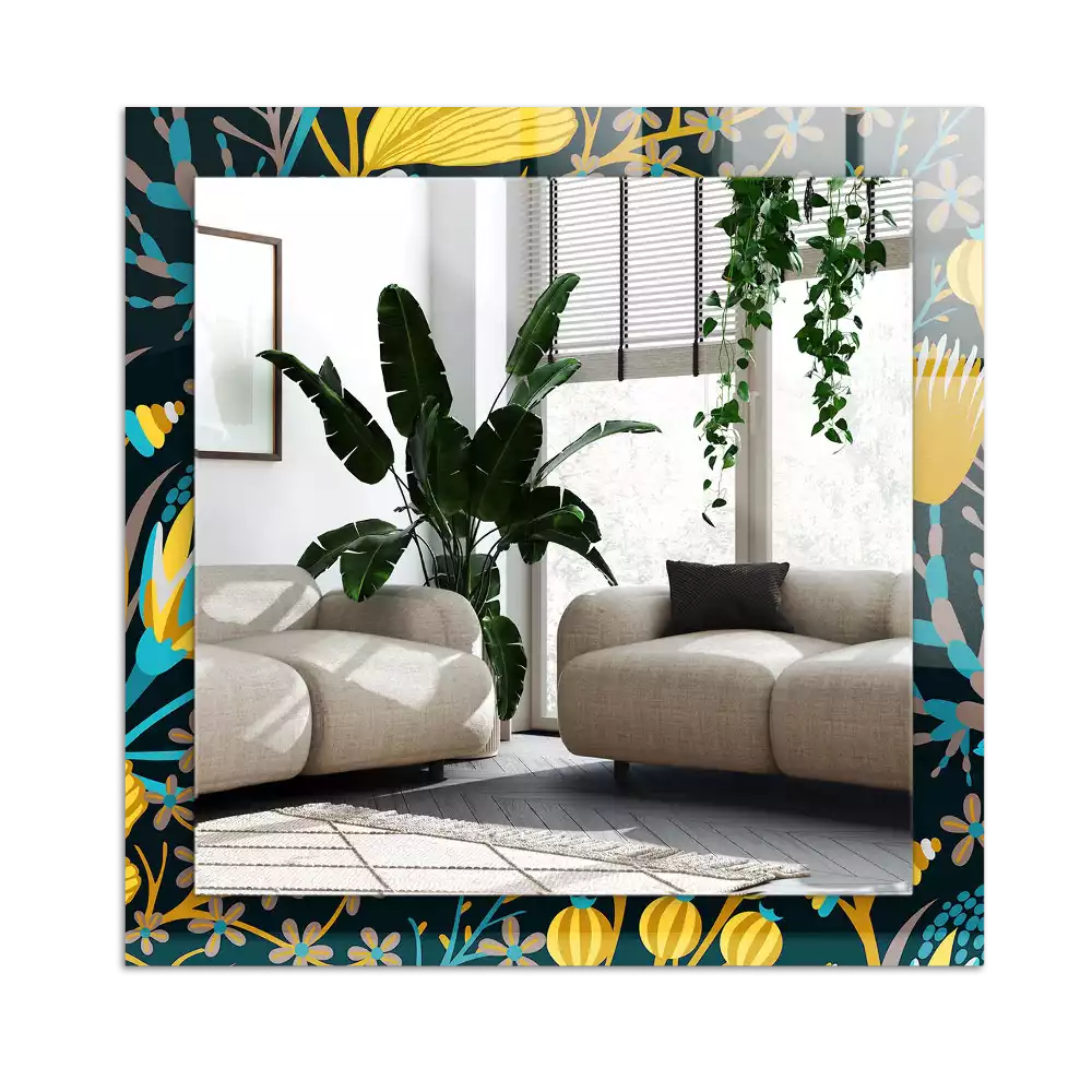 Rektangulär spegel med tryck Blommor lämnar mönster