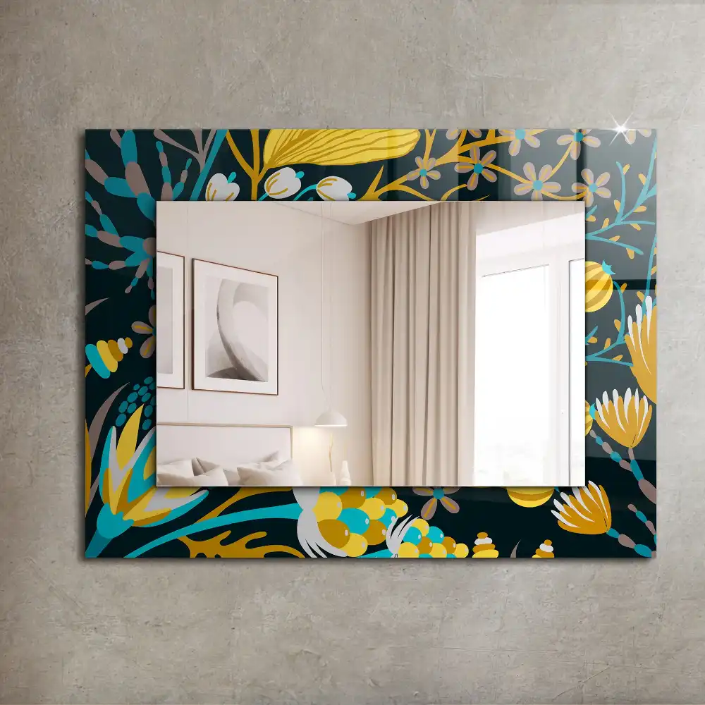 Rektangulär spegel med tryck Blommor lämnar mönster