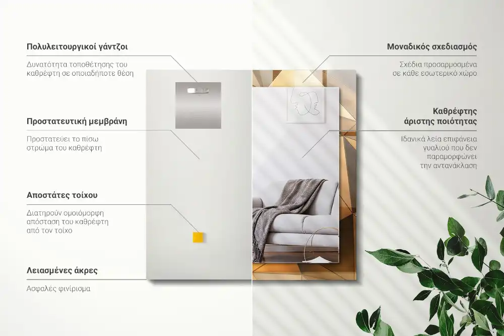 Dekorativ spegel med tryck Gyllene geometriska mönster